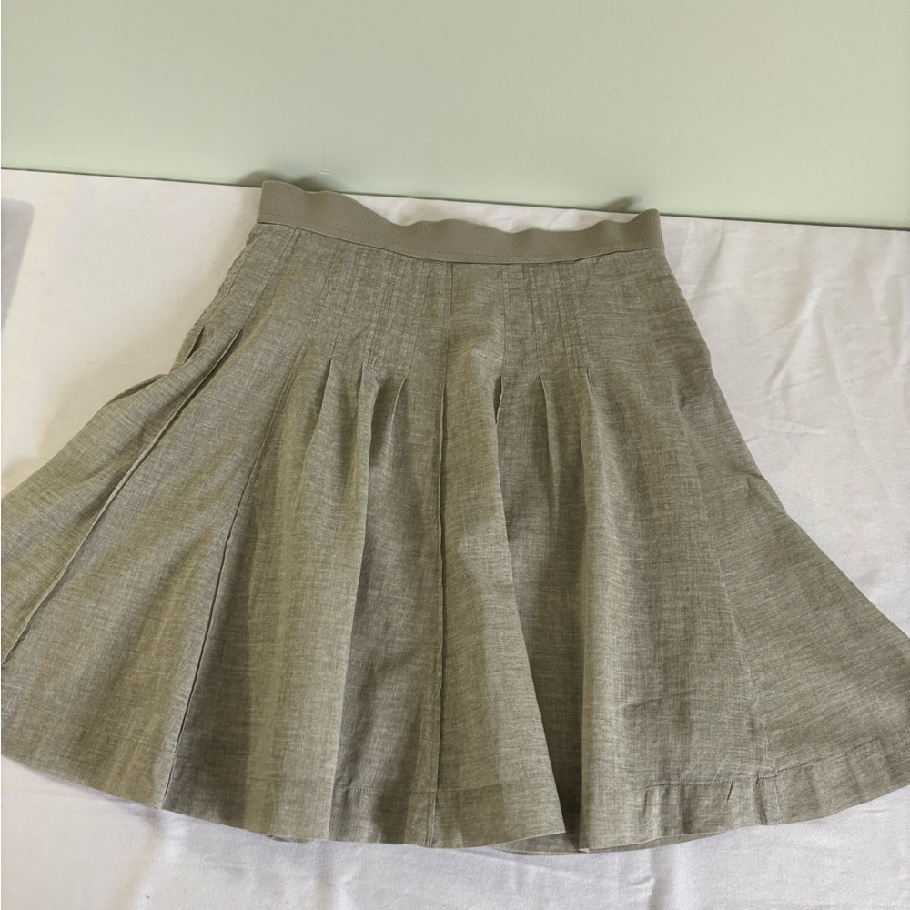 Margaret O'Leary Flowy A-Line Skirt in Light Gray/ Green Size L